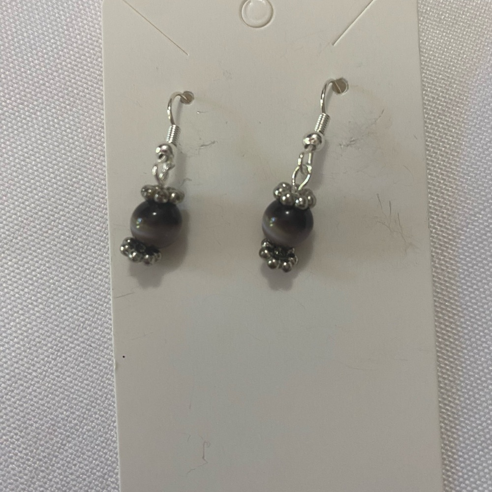 Silver and Black Beaded Earrings